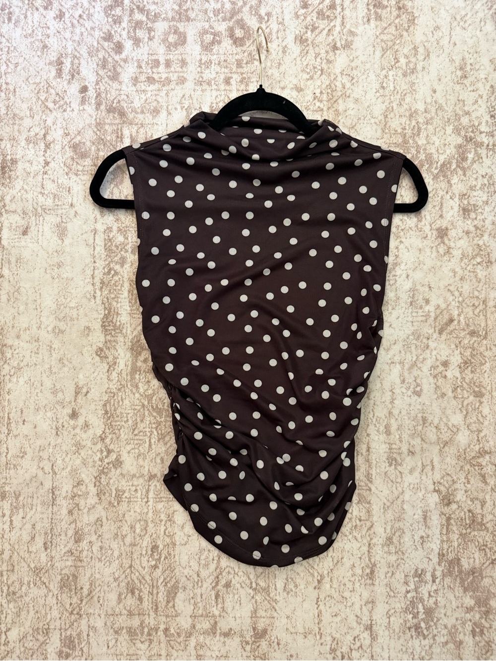 cupcakes & cashmere Brown Polka Dot Mock Neck Top